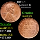 1911-d Lincoln Cent 1c Grades Select Unc RB