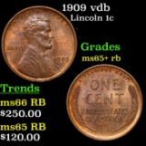 1909 vdb Lincoln Cent 1c Grades Gem+ Unc RB
