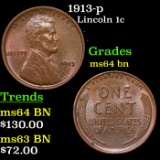 1913-p Lincoln Cent 1c Grades Choice Unc BN