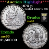 ***Auction Highlight*** 1875-p Seated Half Dollar 50c Graded Select Unc By USCG (fc)