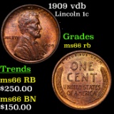 1909 vdb Lincoln Cent 1c Grades GEM+ Unc RB