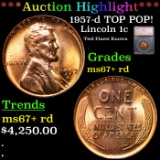 ***Auction Highlight*** 1957-d Lincoln Cent TOP POP! 1c Graded ms67+ rd BY SEGS (fc)