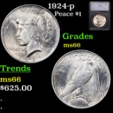 1924-p Peace Dollar $1 Graded ms66 BY SEGS