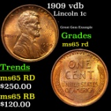 1909 vdb Lincoln Cent 1c Grades GEM Unc RD