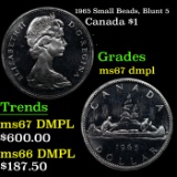 1965 Small Beads, Blunt 5 Canada Dollar $1 Grades GEM++ DMPL