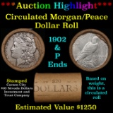 ***Auction Highlight*** Shotgun 1902 & 'P' Ends Mixed Morgan/Peace Silver dollar roll, 20 coin Carso