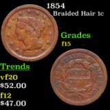 1854 Braided Hair Large Cent 1c Grades f+