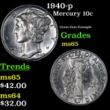 1940-p Mercury Dime 10c Grades GEM Unc