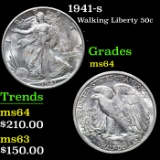 1941-s Walking Liberty Half Dollar 50c Grades Choice Unc
