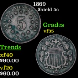 1869 Shield Nickel 5c Grades vf++