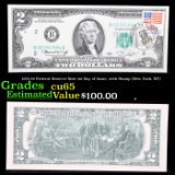 1976 $2 Federal Reserve Note 1st Day of Issue, with Stamp (New York, NY) Grades Gem CU