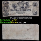 May 1, 1861 $1 Confederate States Bank of Augusta GA Obsolete Currency Note Grades vf+
