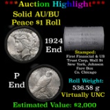 ***Auction Highlight*** AU/BU Slider First Financial Shotgun Peace $1 Roll 1924 & P Ends Virtually U