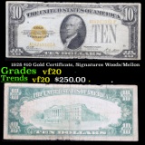 1928 $10 Gold Certificate, Signatures Woods/Mellon Grades vf, very fine