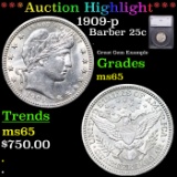 ***Auction Highlight*** 1909-p Barber Quarter 25c Graded ms65 By SEGS (fc)