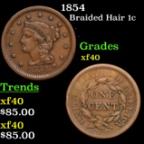 1854 Braided Hair Large Cent 1c Grades xf