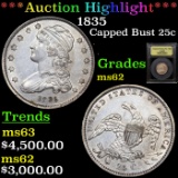 ***Auction Highlight*** 1835 Capped Bust Quarter 25c Graded Select Unc By USCG (fc)