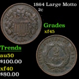 1864 Large Motto Two Cent Piece 2c Grades xf+
