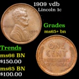 1909 vdb Lincoln Cent 1c Grades GEM+ Unc BN