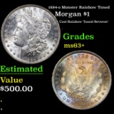 1884-o Morgan Dollar Monster Rainbow Toned $1 Graded ms63+ BY SEGS
