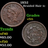 1852 Braided Hair Large Cent 1c Grades vf+