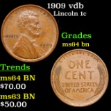1909 vdb Lincoln Cent 1c Grades Choice Unc BN