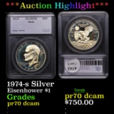 Proof ***Auction Highlight*** 1974-s Silver Eisenhower Dollar $1 Graded pr70 dcam BY SEGS (fc)