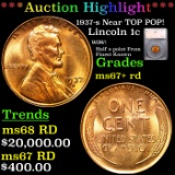 ***Auction Highlight*** 1937-s Lincoln Cent Near TOP POP! 1c Graded ms67+ rd BY SEGS (fc)