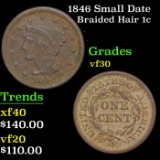 1846 Small Date Braided Hair Large Cent 1c Grades vf++