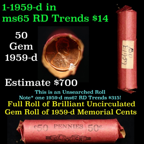 Shotgun Lincoln 1c roll, 1959-d 50 pcs Brandt Wrapper.