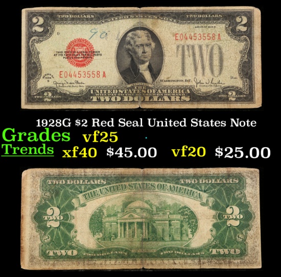 1928G $2 Red Seal United States Note Grades vf+