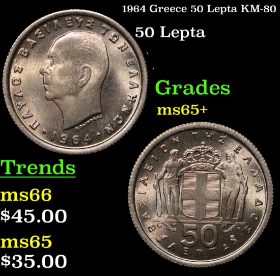 1964 Greece 50 Lepta KM-80 Grades GEM+ Unc