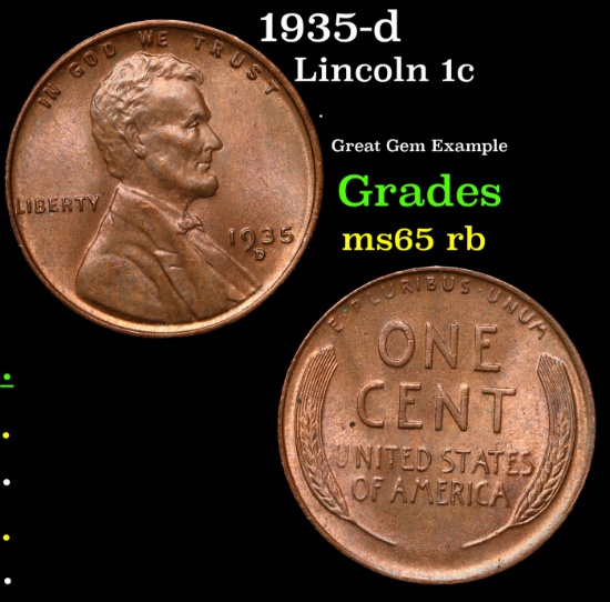 1935-d Lincoln Cent 1c Grades GEM Unc RB