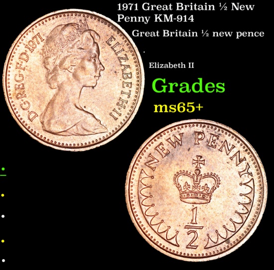 1971 Great Britain 1/2 New Penny KM-914 Grades GEM+ Unc