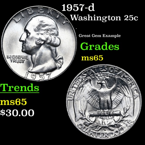 1957-d Washington Quarter 25c Grades GEM Unc