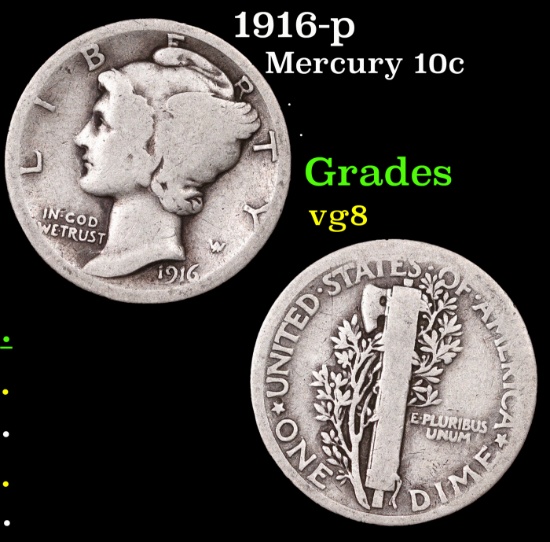 1916-p Mercury Dime 10c Grades vg, very good