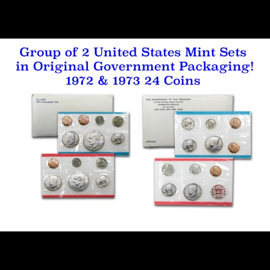 Group of 2 United States Mint Proof Sets 1972-1973 In Original Government Packaging 11 coins