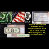 2003A $2 Federal Reserve Note, Uncirculated 2008 BEP Folio Issue (Philadelphia, PA) Grades Gem CU