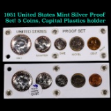 1951 United States Mint Silver Proof Set! 5 Coins, Capital Plastics holder