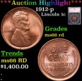 ***Auction Highlight*** 1912-p Lincoln Cent 1c Graded ms66 rd By SEGS (fc)