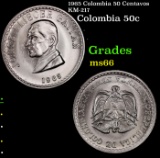 1965 Colombia 50 Centavos KM-217 Grades GEM+ Unc