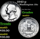 1942-p Washington Quarter 25c Grades Choice+ Unc
