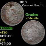1818 Coronet Head Large Cent 1c Grades vf details