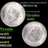 1955 Mexico 5 Pesos Silver KM-469 Grades GEM Unc
