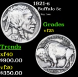1921-s Buffalo Nickel 5c Grades vf+