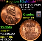 ***Auction Highlight*** 1955-p Lincoln Cent TOP POP! 1c Graded ms67+ rd By SEGS (fc)