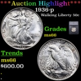 ***Auction Highlight*** 1936-p Walking Liberty Half Dollar 50c Graded ms66 BY SEGS (fc)