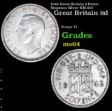 1942 Great Britain 6 Pence Sixpence Silver KM-852 Grades Choice Unc