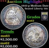 ***Auction Highlight*** 1842-p Medium Date Seated Half Dollar 50c Graded Select Unc BY USCG (fc)