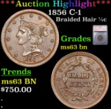 ***Auction Highlight*** 1856 Braided Hair Half Cent C-1 1/2c Graded ms63 bn BY SEGS (fc)